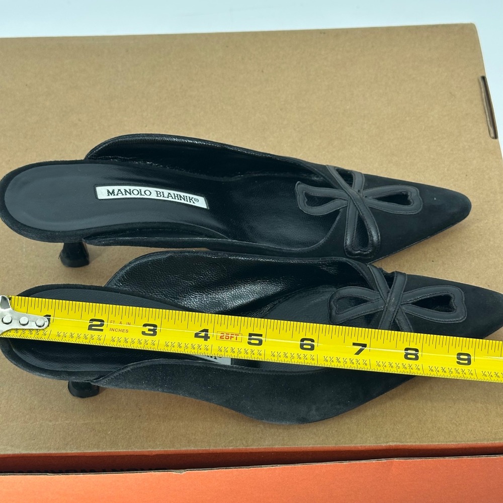 Y2K Manolo Blahnik Black Suede Leather Pointed Low Kitten Mule 2" Heel EU 37 - Picture 6 of 9